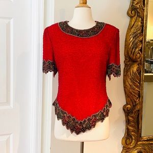 Vintage Red Beaded Women's Top